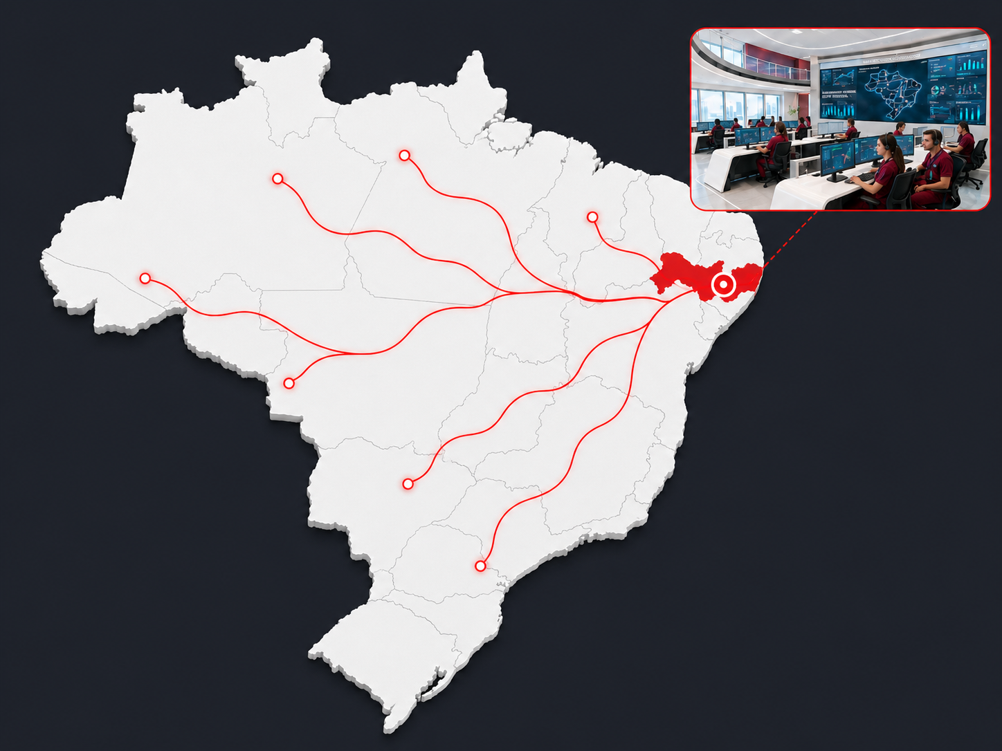 Mapa do Brasil — capilaridade Interne com sede em Recife