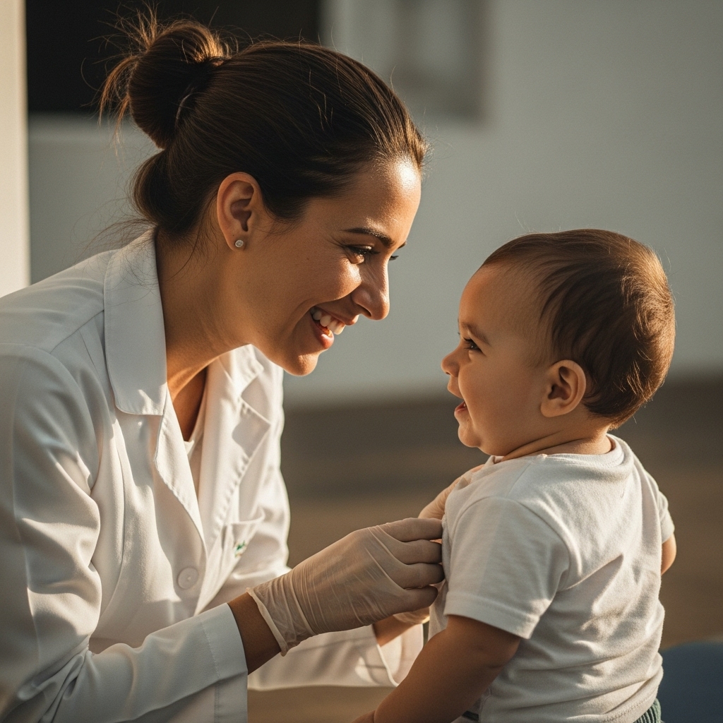 Profissional de saúde da neri cuidando de um bebê